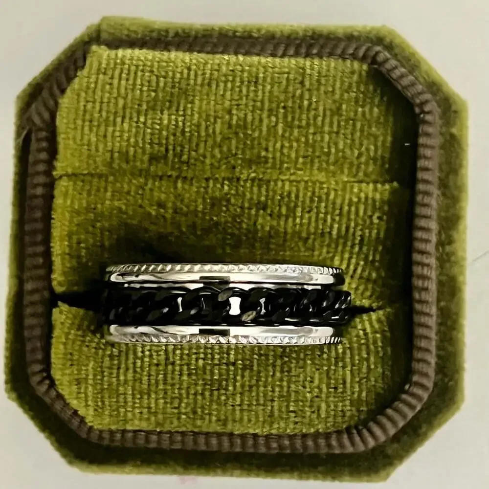 Men's Stainless Steel Black Cuban Link Spinner Band Ring